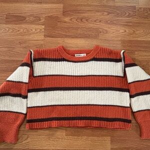 Cutie Blonde: Cropped Striped Sweater - Orange & Cream